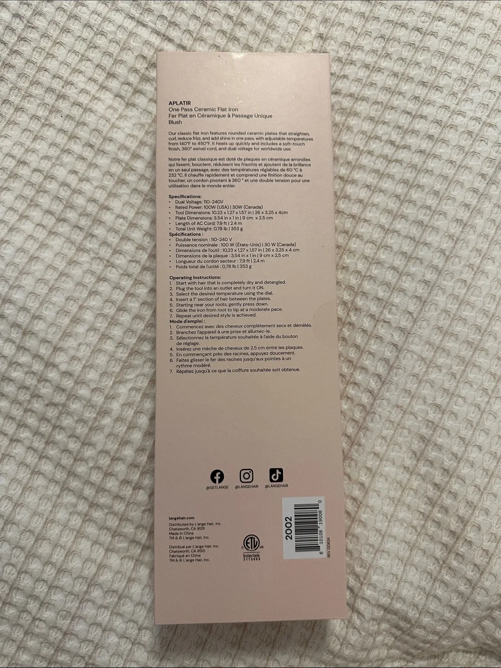 L'ange Blush Ceramic One Pass Flat Iron